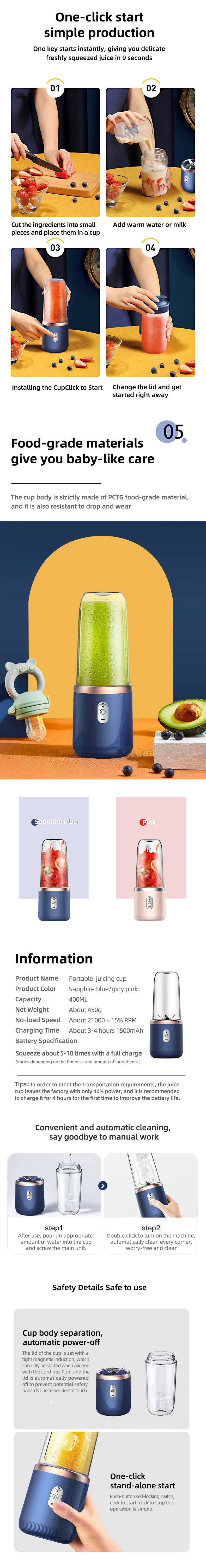 Double Cup USB Portable Fruit Juicer & Blender – Multifunctional Electric Mixer