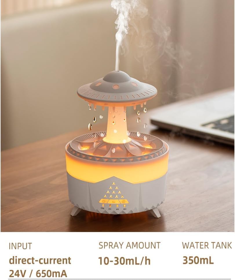 Rain Cloud Aromatherapy Diffuser & Air Humidifier – 7 LED Colors, Remote Control, Adjustable Rain Sound